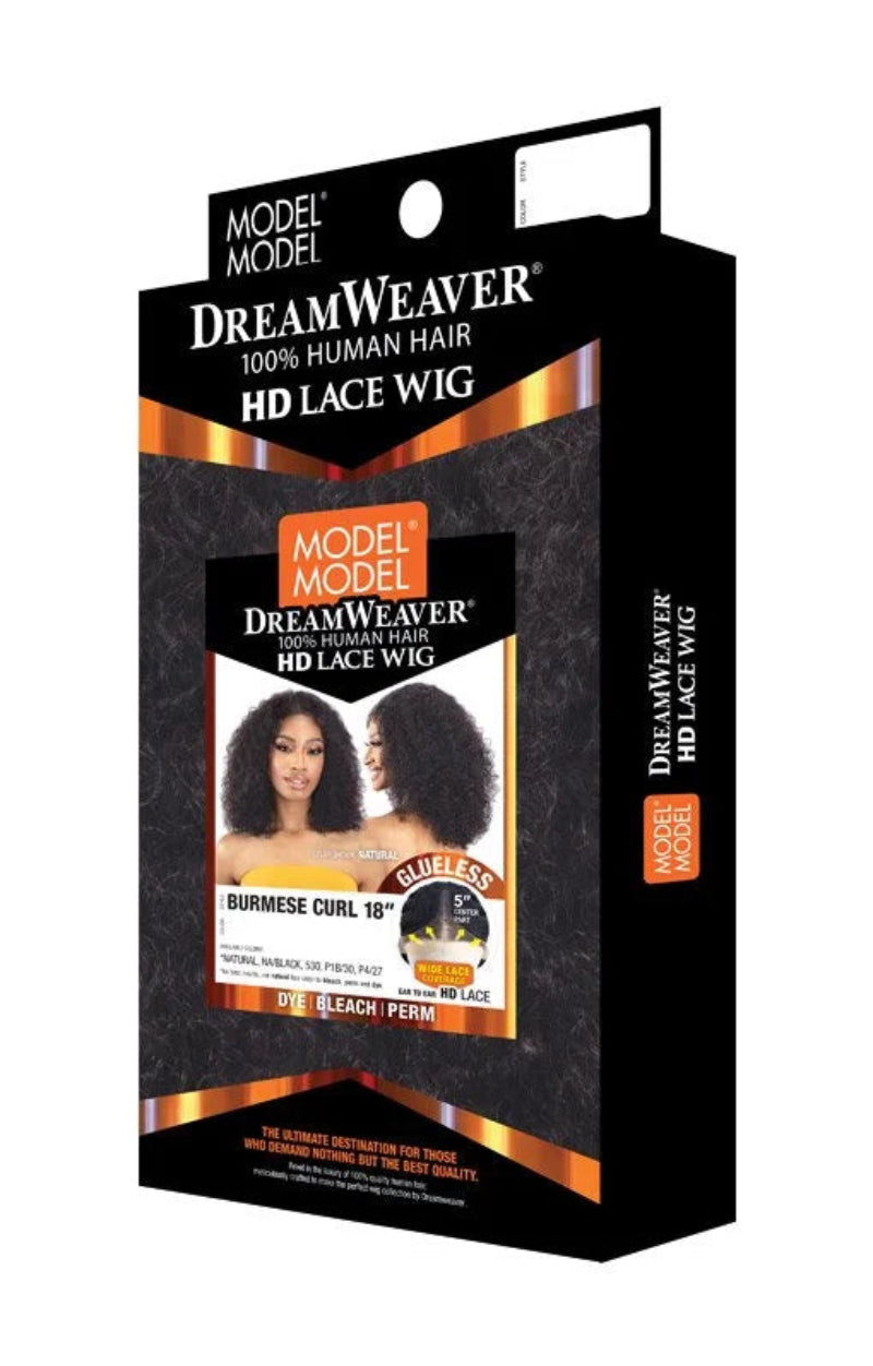 Model Model Dream Weaver 100% Human Hair Glueless HD 5" Deep Lace Part Wig BURMESE CURL 18"