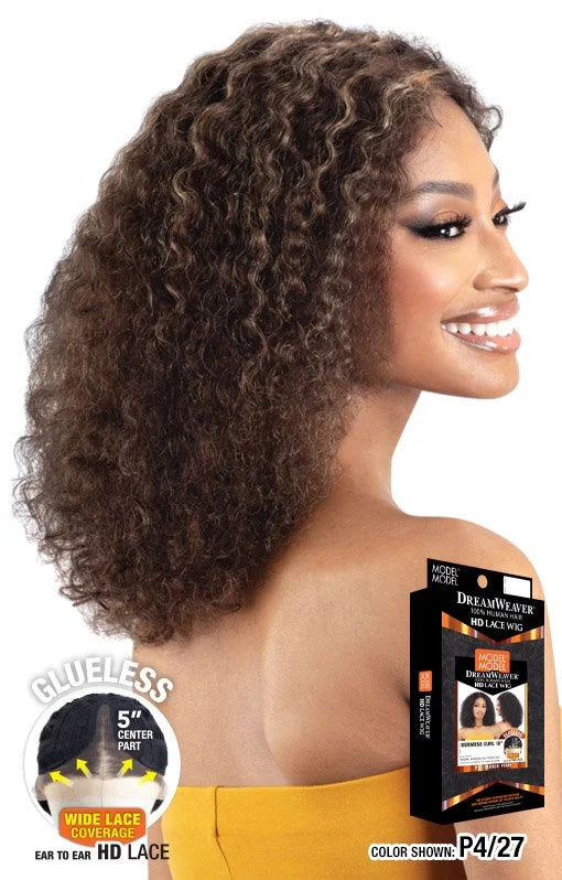 Model Model Dream Weaver 100% Human Hair Glueless HD 5" Deep Lace Part Wig BURMESE CURL 18"