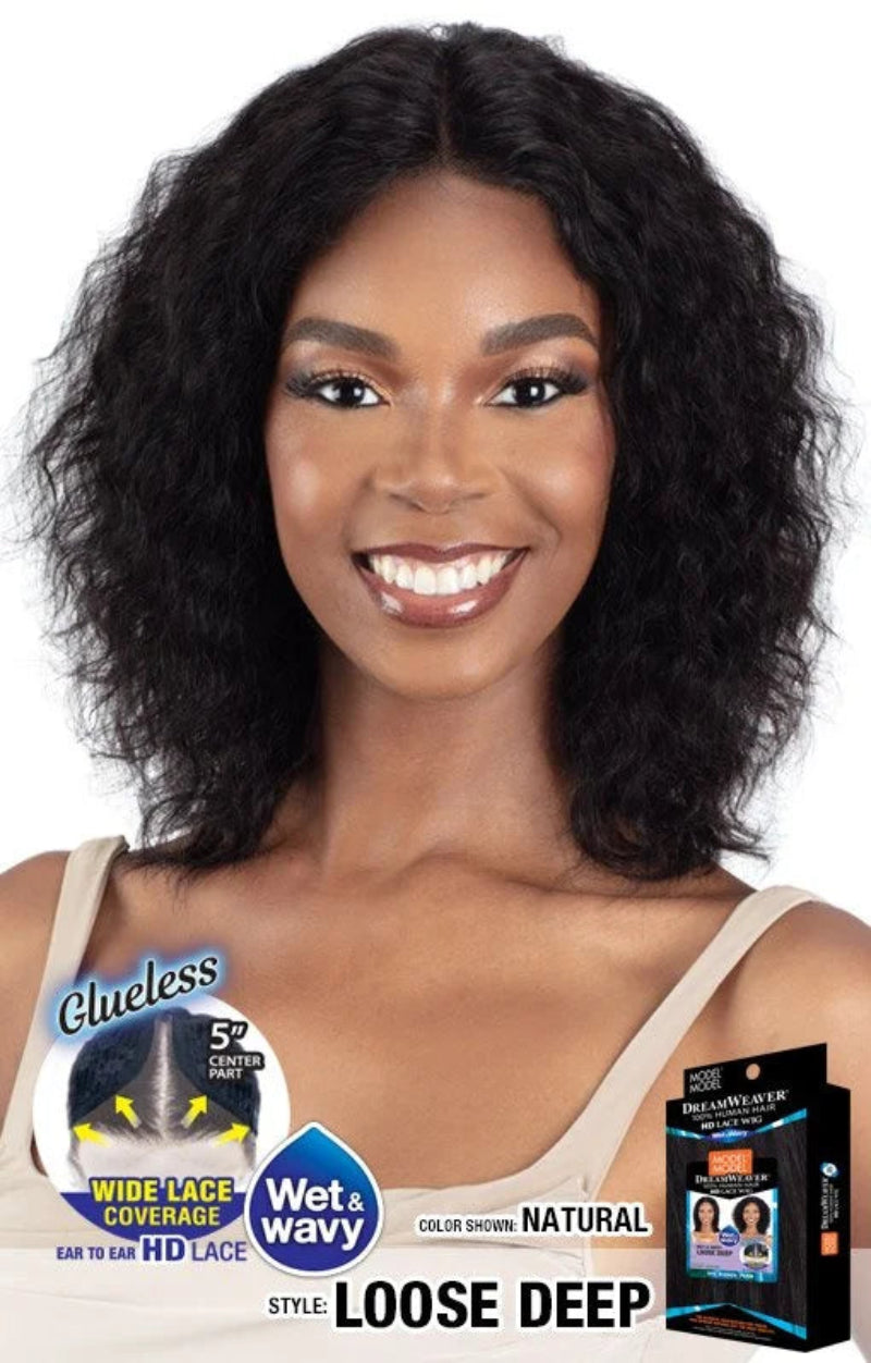 Model Model Dream Weaver 100% Human Hair Glueless HD 5" Deep Lace Part Wig WET & WAVY LOOSE DEEP
