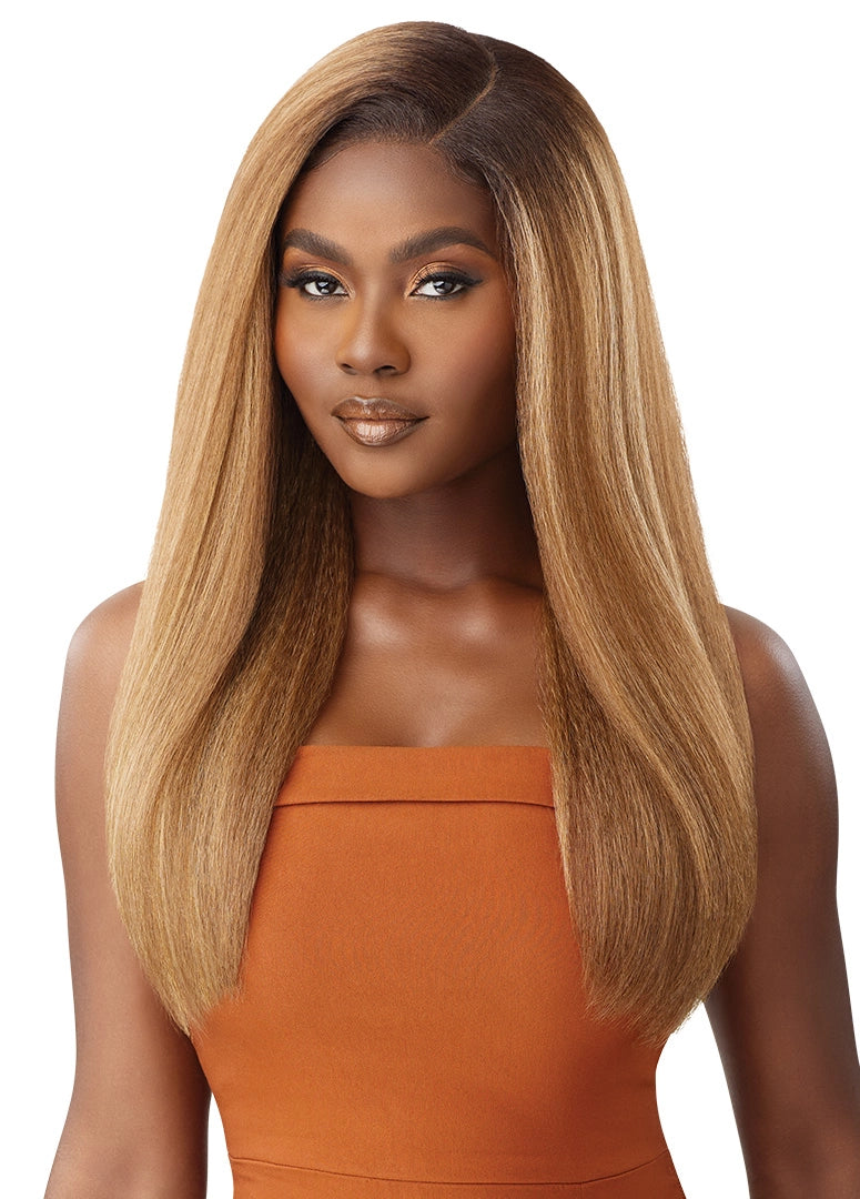 Outre Human 100% Hair Blend 5X5 Lace Closure Wig KINKY STRAIGHT 24"