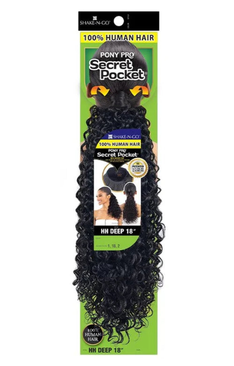 Shake N Go Secret Pocket Pony Pro Human Hair Wrap Ponytail DEEP 18"