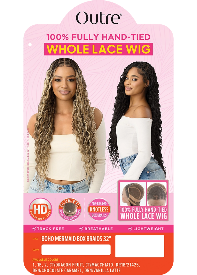 Outre 100% Full Hand Tied Glueless HD Whole Lace Wig BOHO MERMAID BOX BRAID 32"