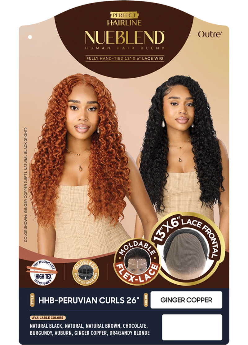 Outre Perfect Hairline Nueblend Human Hair Blend Glueless 13X6" Lace Front Wig PERUVIAN CURLS 26"