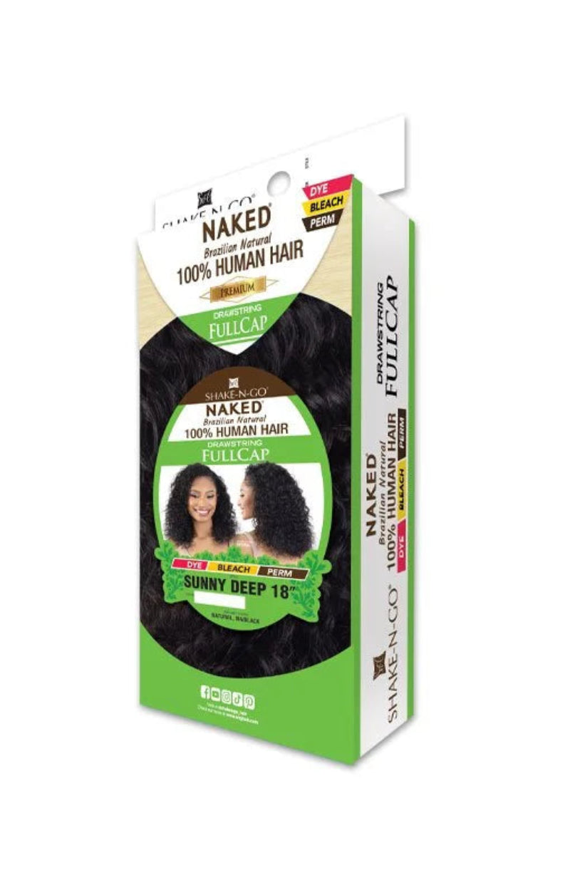 Shake N Go Naked 100% Human Hair Brazilian Natural Drawstring Full Cap Half Wig SUNNY DEEP 18"