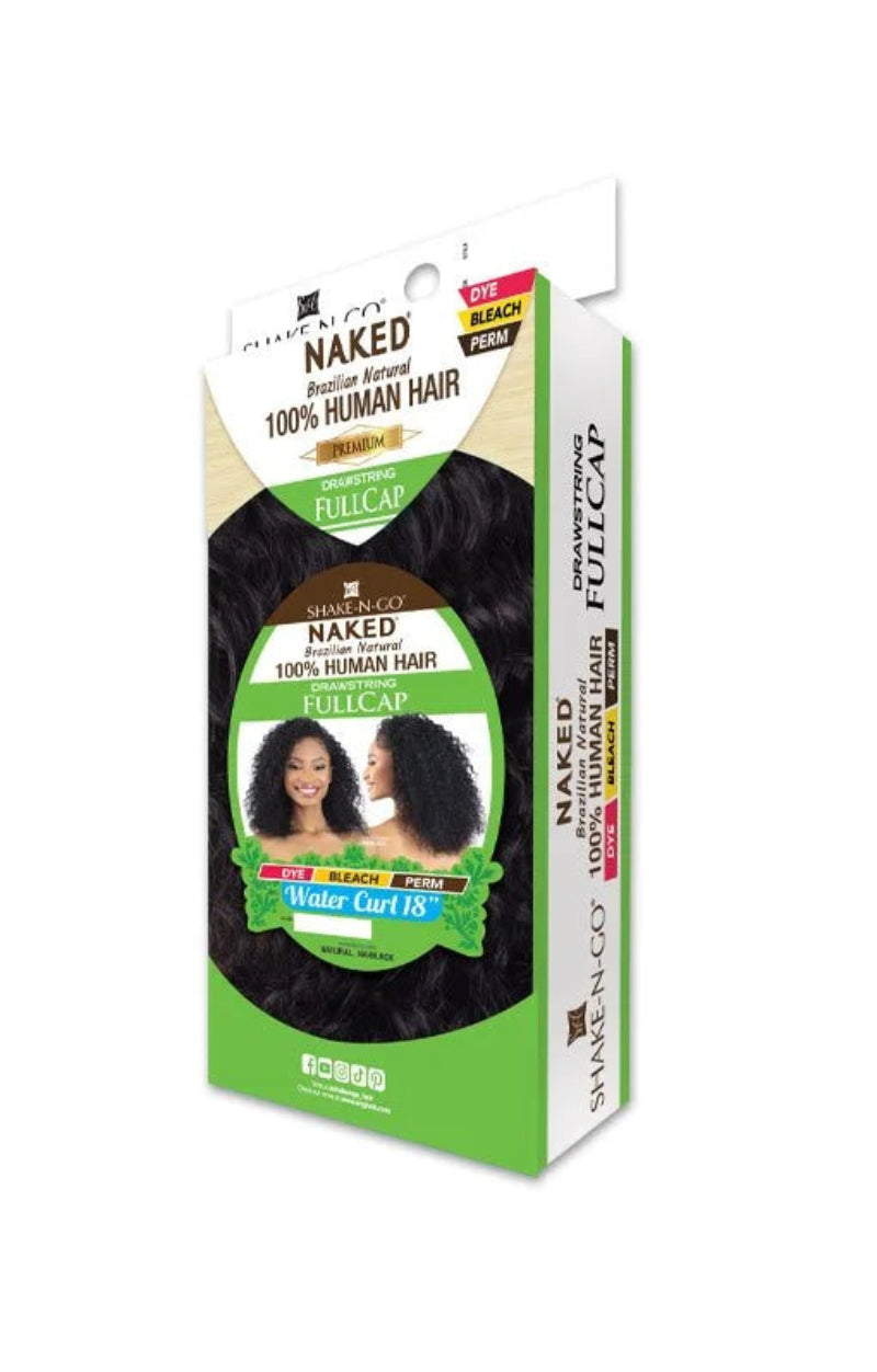Shake N Go Naked 100% Human Hair Brazilian Natural Drawstring Full Cap Half Wig WATER CURL 18"