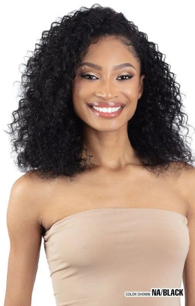 Shake N Go Naked 100% Human Hair Brazilian Natural Drawstring Full Cap Half Wig WATER CURL 18"