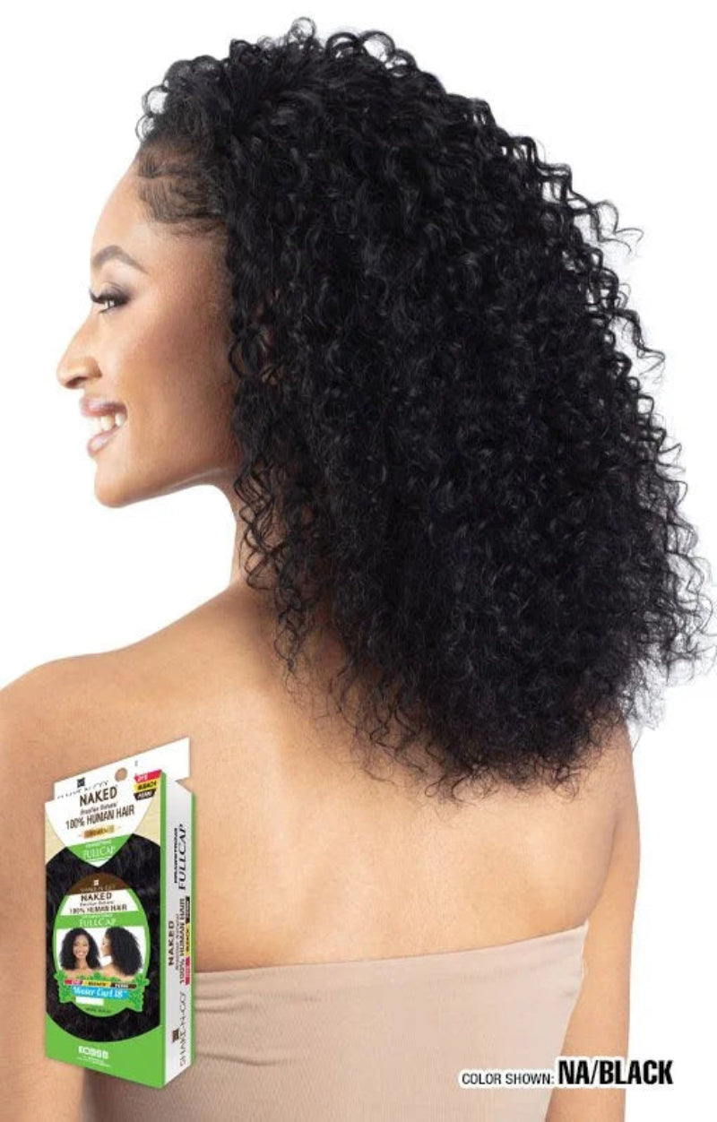 Shake N Go Naked 100% Human Hair Brazilian Natural Drawstring Full Cap Half Wig WATER CURL 18"
