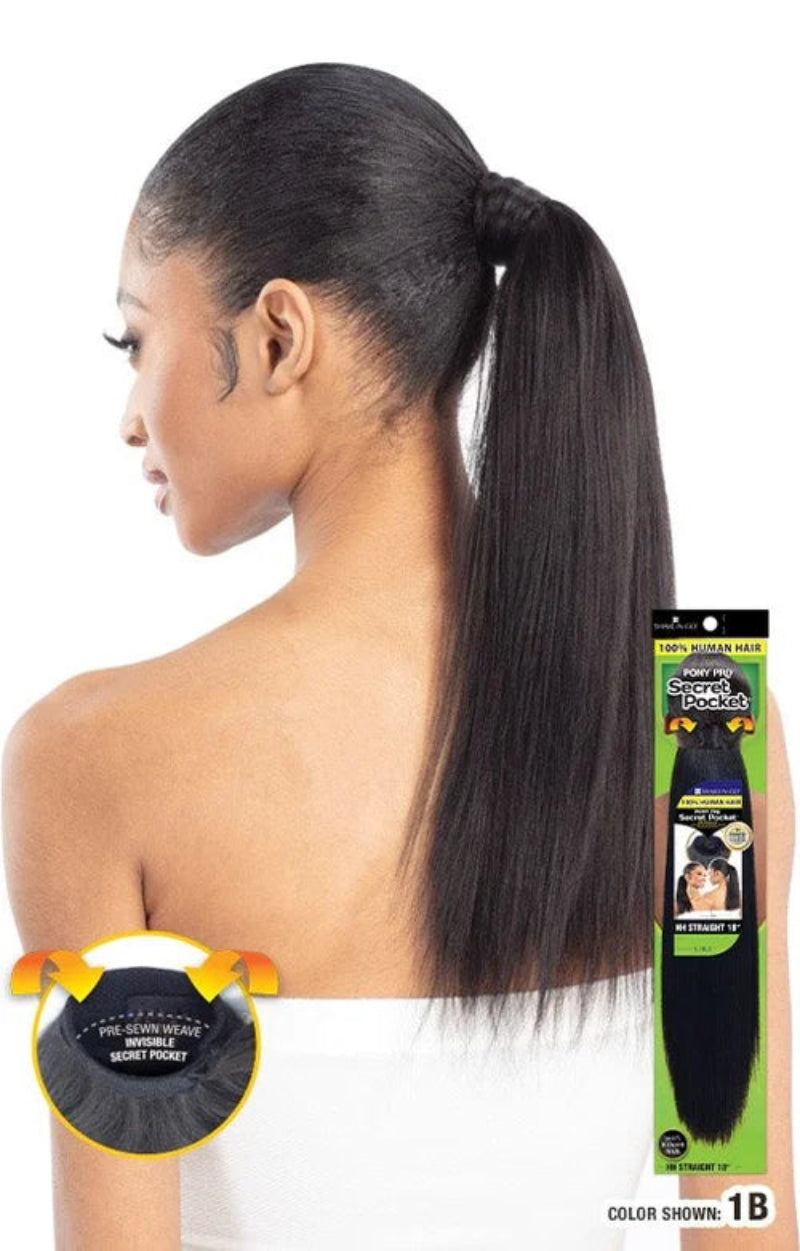 Shake N Go Secret Pocket Pony Pro Human Hair Wrap Ponytail STRAIGHT 18"