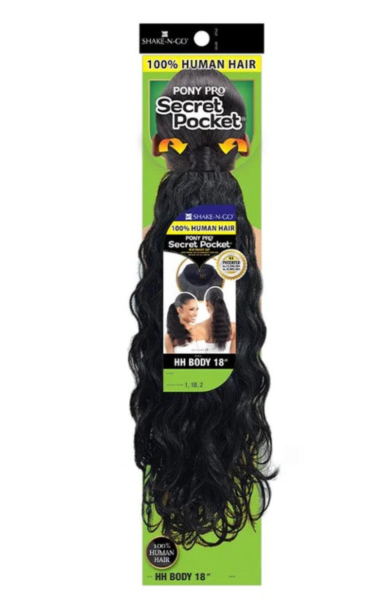 Shake N Go Secret Pocket Pony Pro Human Hair Wrap Ponytail BODY 18"