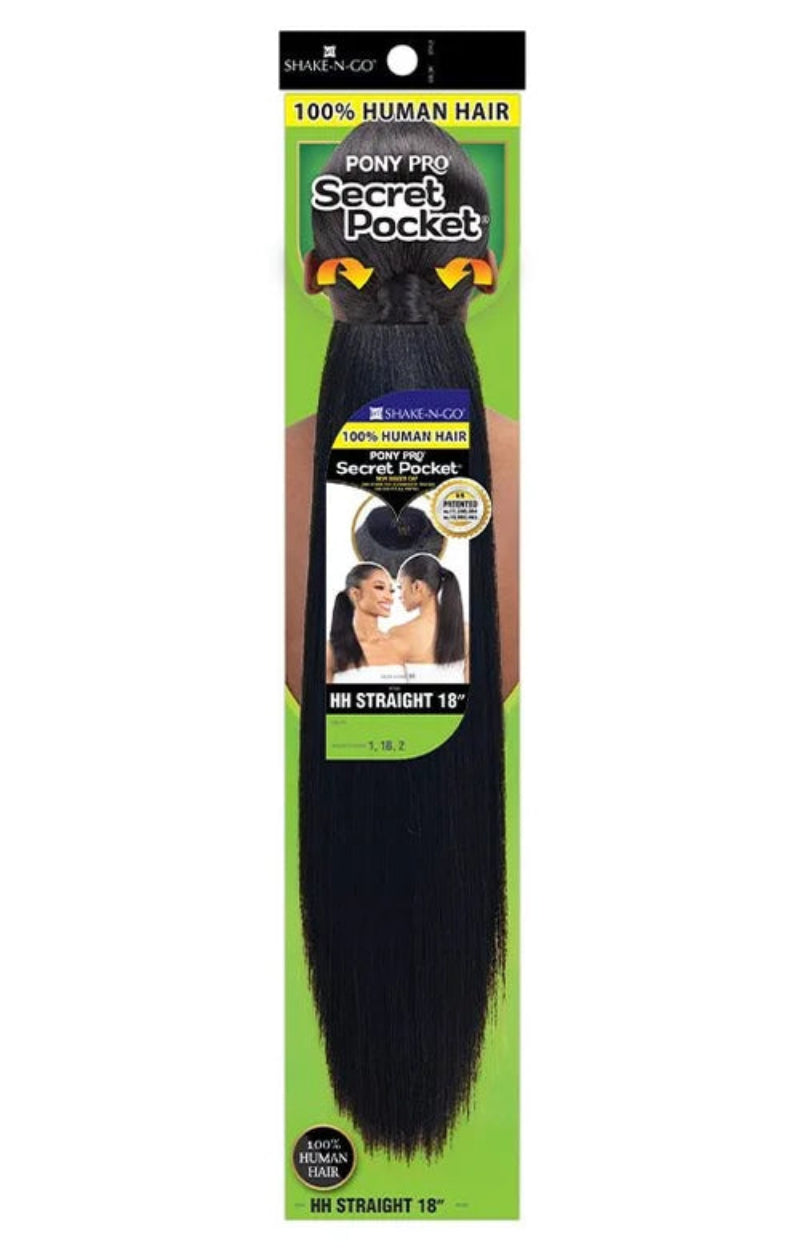 Shake N Go Secret Pocket Pony Pro Human Hair Wrap Ponytail STRAIGHT 18"