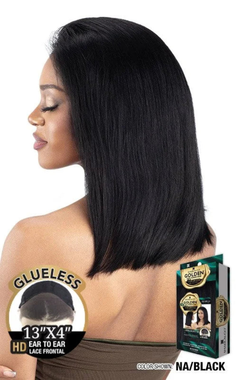 Shake-N-Go Golden 100% Human Hair Glueless 13x4 HD Transparent Lace Front Wig STRAIGHT 14"