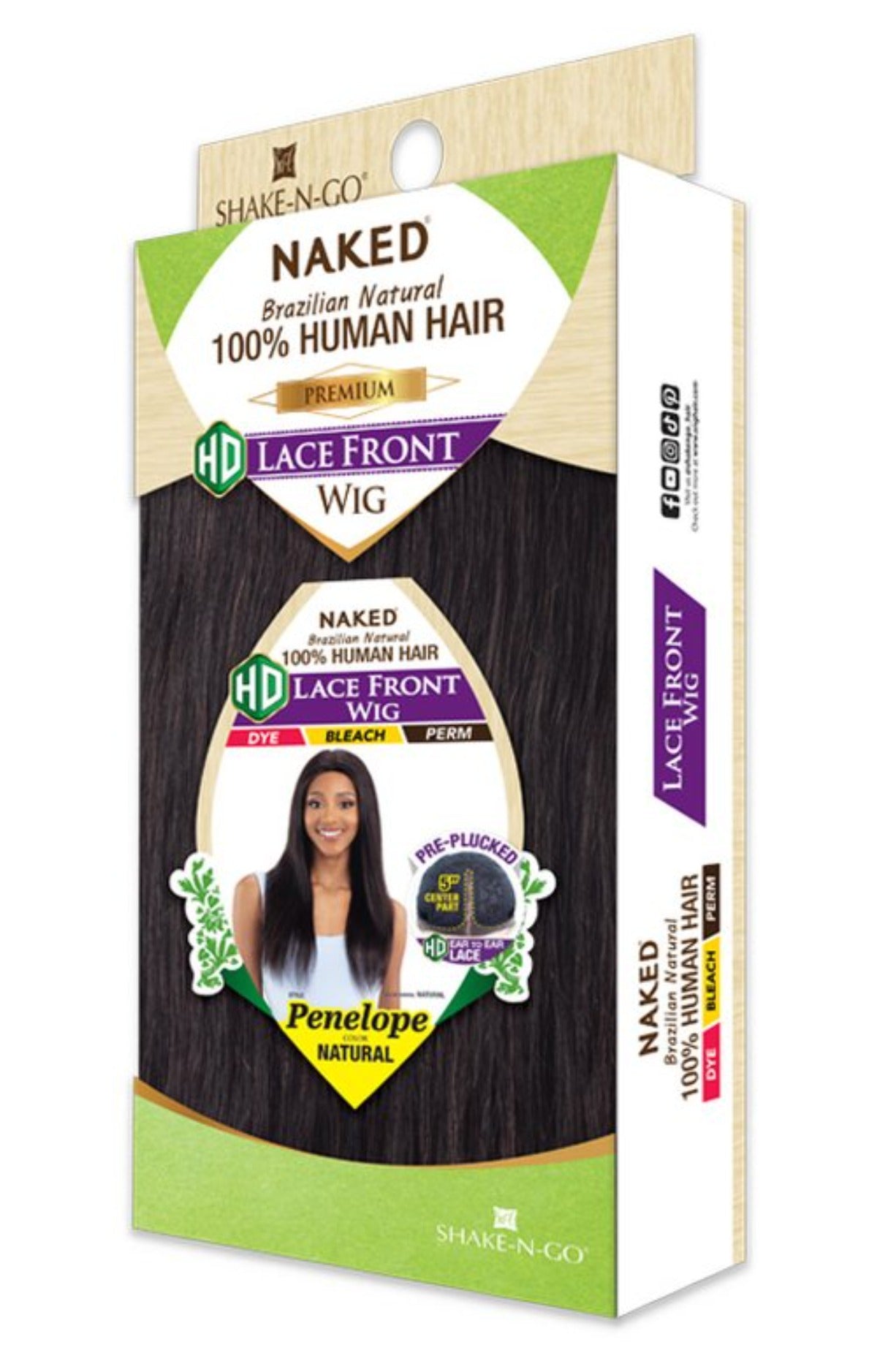 Shake N Go Naked Brazilian Natural 100% Human Hair Premium HD Lace Front Wig Pre-Plucked PENELOPE