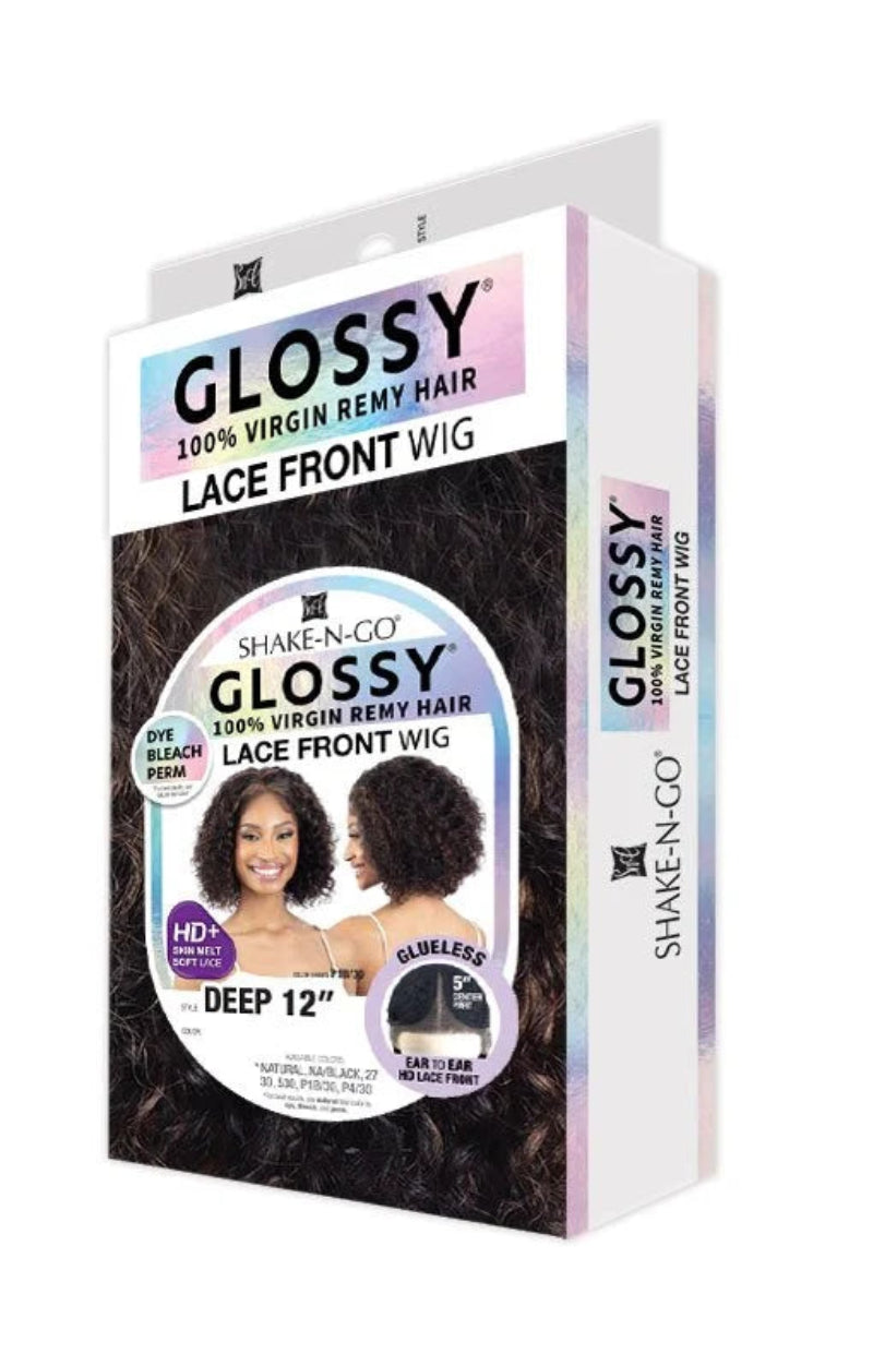 Shake N Go Glossy 100% Virgin Remy Hair Glueless HD Lace Front Wig DEEP 12"