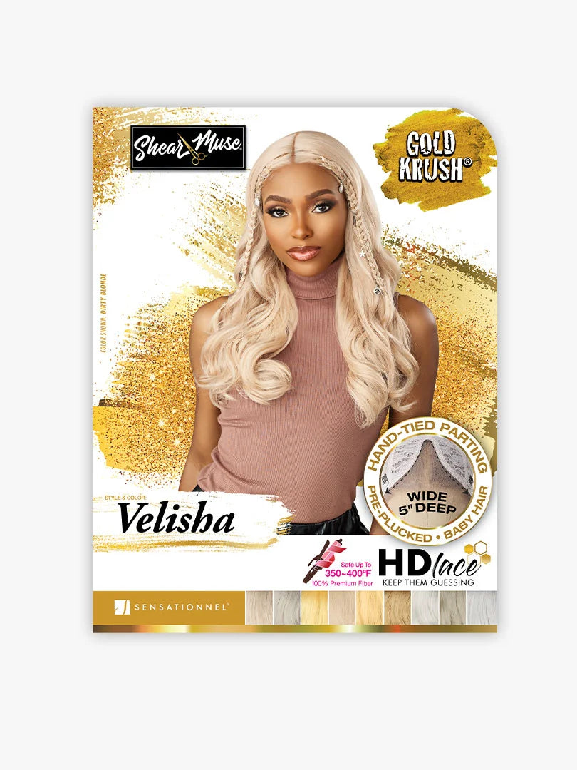 Sensationnel Shear Muse Gold Krush Glueless Wide 5" Deep Pre-Plucked HD Lace Front Wig VELISHA