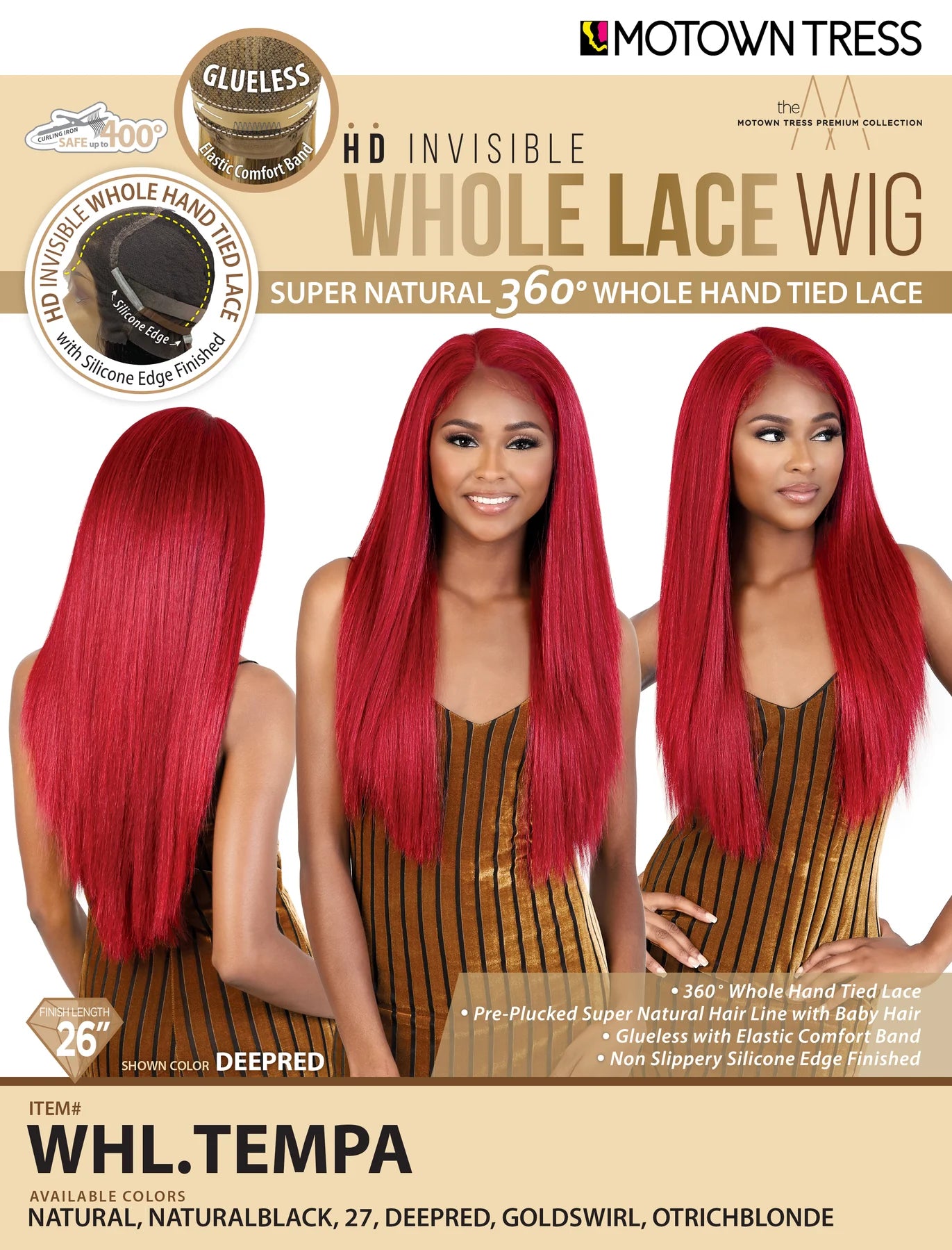 Motown Tress Whole Lace Glueless Synthetic 360 Whole Hand Tied Lace Wig WHL.TEMPA