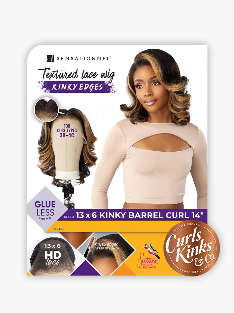 Sensationnel Curls Kinks Glueless 13x6 HD Textured Lace Frontal Wig 13x6 KINKY BARREL CURL 14"