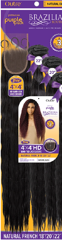 Outre Purple Pack Brazilian Boutique Human Hair Blend Weave NATURAL FRENCH