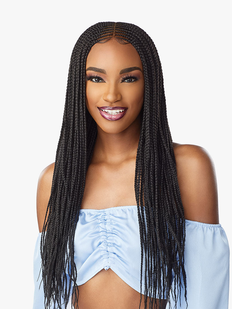 Sensationnel Cloud 9 Synthetic 4x5 Lace Parting Braided HD Swiss Lace Wig CENTER PART FEED IN 28