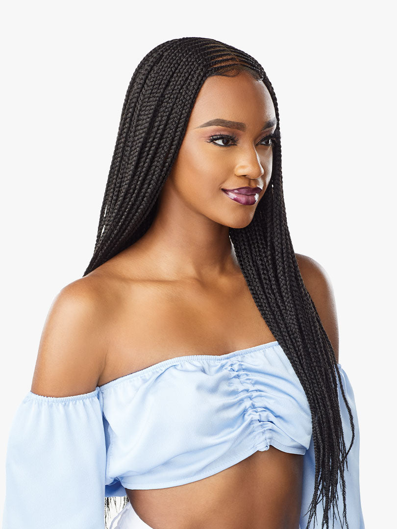 Sensationnel Cloud 9 Synthetic 4x5 Lace Parting Braided HD Swiss Lace Wig CENTER PART FEED IN 28