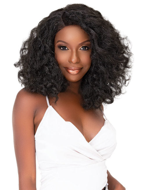 Janet Collection HHair Blend Natural Me Deep Part Swiss Lace Front Wig AMANI